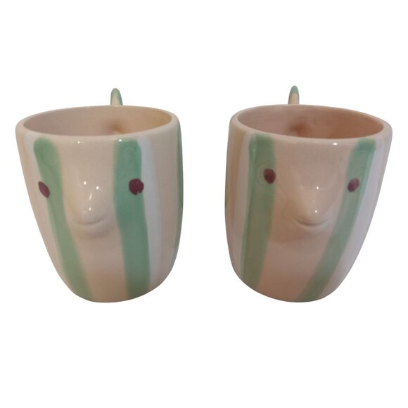 Fish Coffee Tea Mugs Peach Green Tail Handles Ceramic - Picture 1 of 7